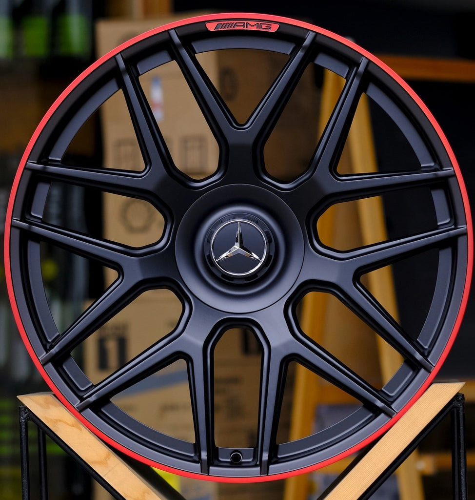 22 Inch Mercedes ML GL GLS GLE Rims ML63 ML550 ML500 ML400 GL63 GL550 GLE GLS Matte Black with Red lip  Wheels