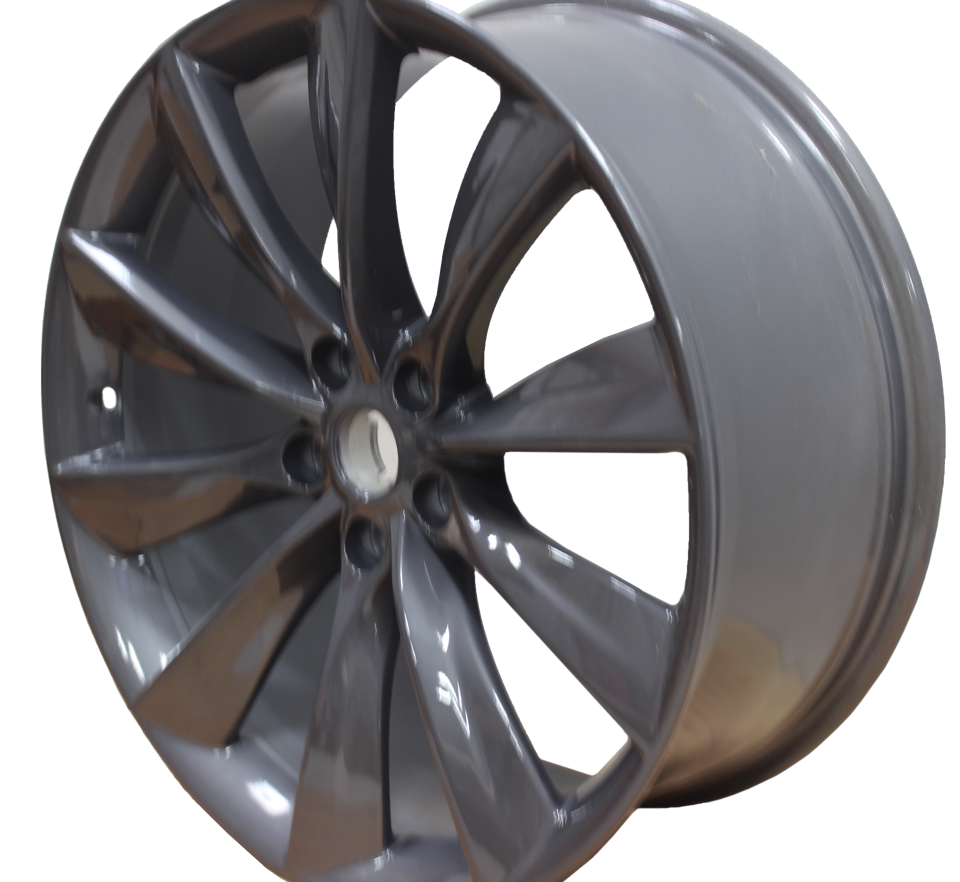 21x8.5 Tesla Model S Model Y Gloss Gunmetal Twist Spoke Style Wheels