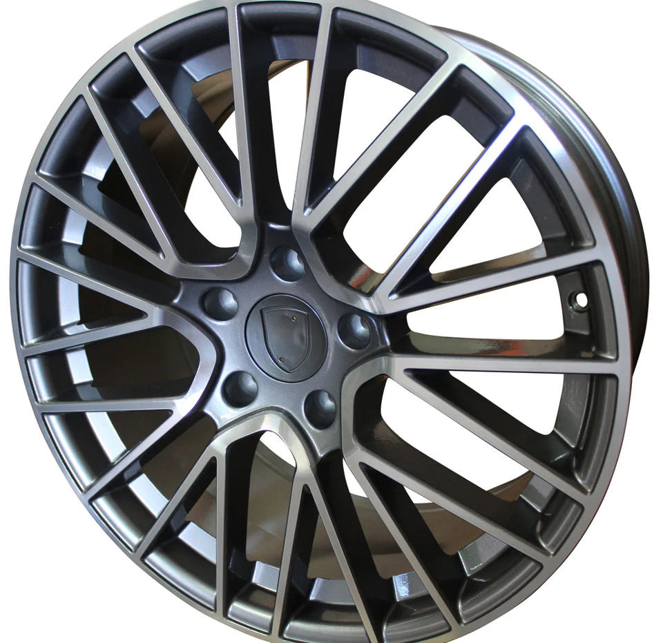 22 Inch Rims Fits Porsche Cayenne Turbo S GTS Base Gunmetal Machined Spyder Mesh Wheels