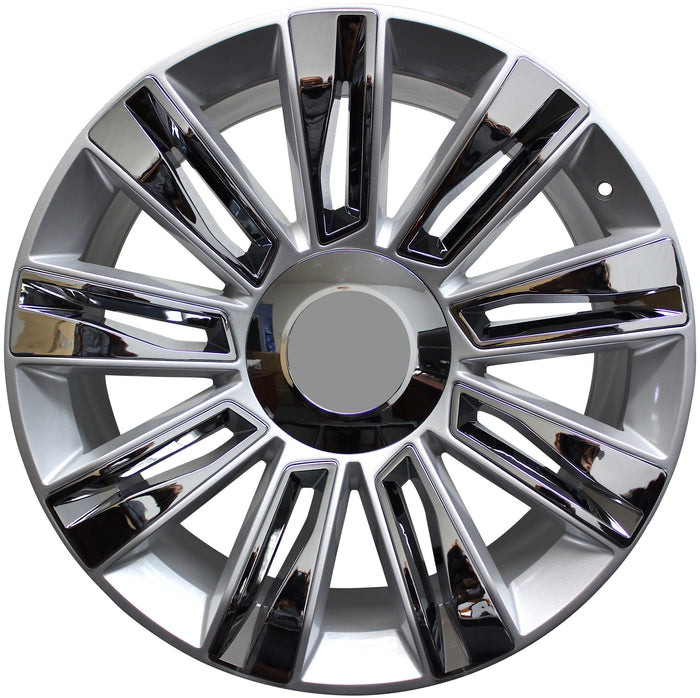 24 INCH RIMS ESCALADE SUV & ESV PLATINUM SIERRA TAHOE YUKON WHEELS SILVER WITH CHROME INSERTS