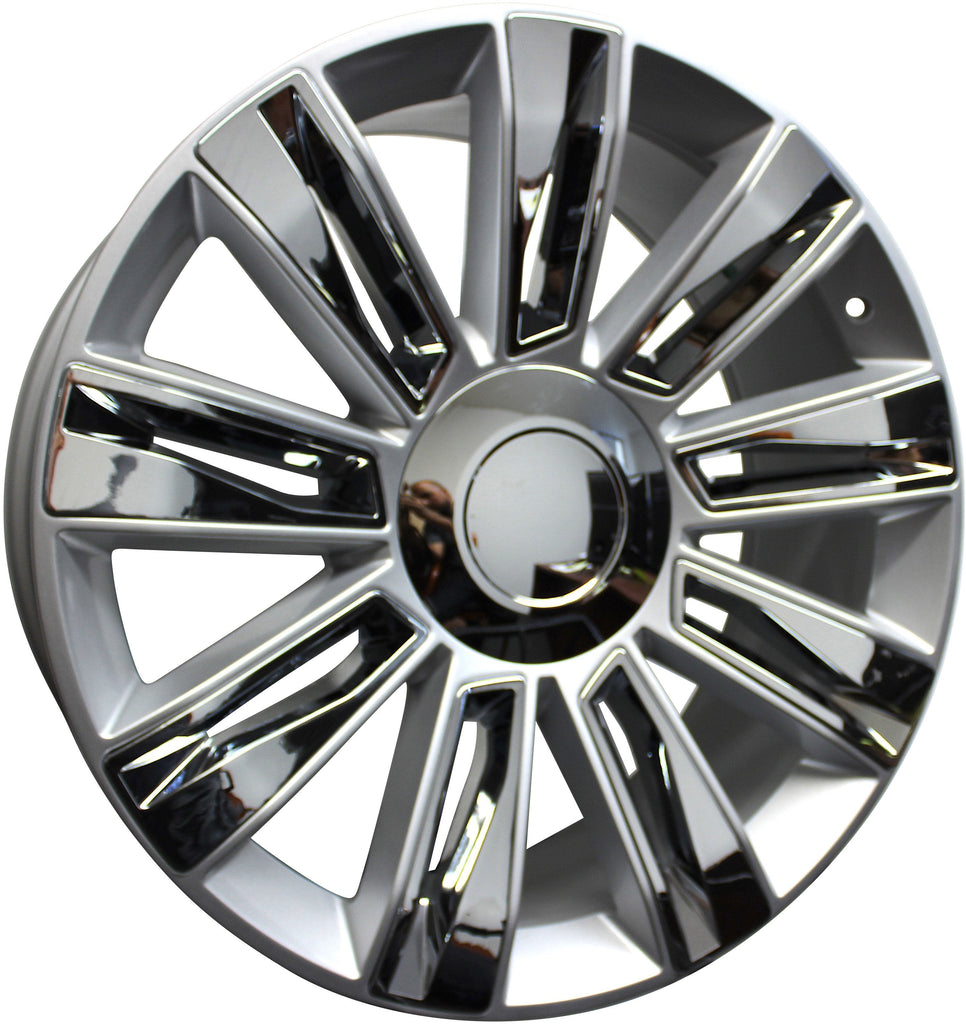 24 INCH RIMS ESCALADE SUV & ESV PLATINUM SIERRA TAHOE YUKON WHEELS SILVER WITH CHROME INSERTS