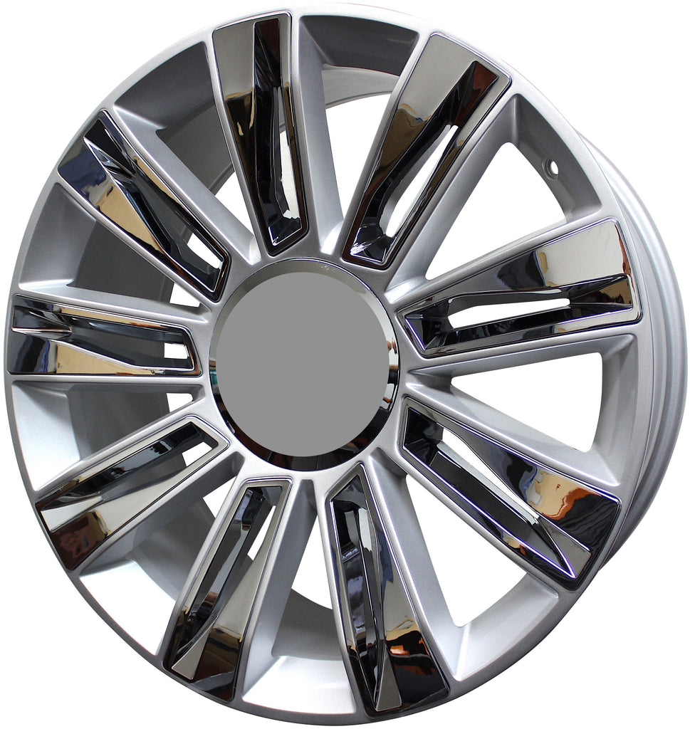 24 INCH RIMS ESCALADE SUV & ESV PLATINUM SIERRA TAHOE YUKON WHEELS SILVER WITH CHROME INSERTS