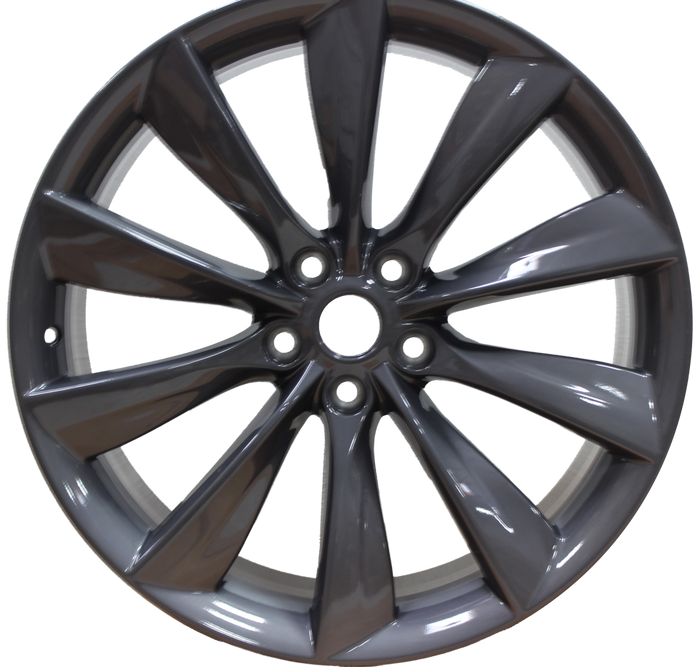 21x8.5 Tesla Model S Model Y Gloss Gunmetal Twist Spoke Style Wheels