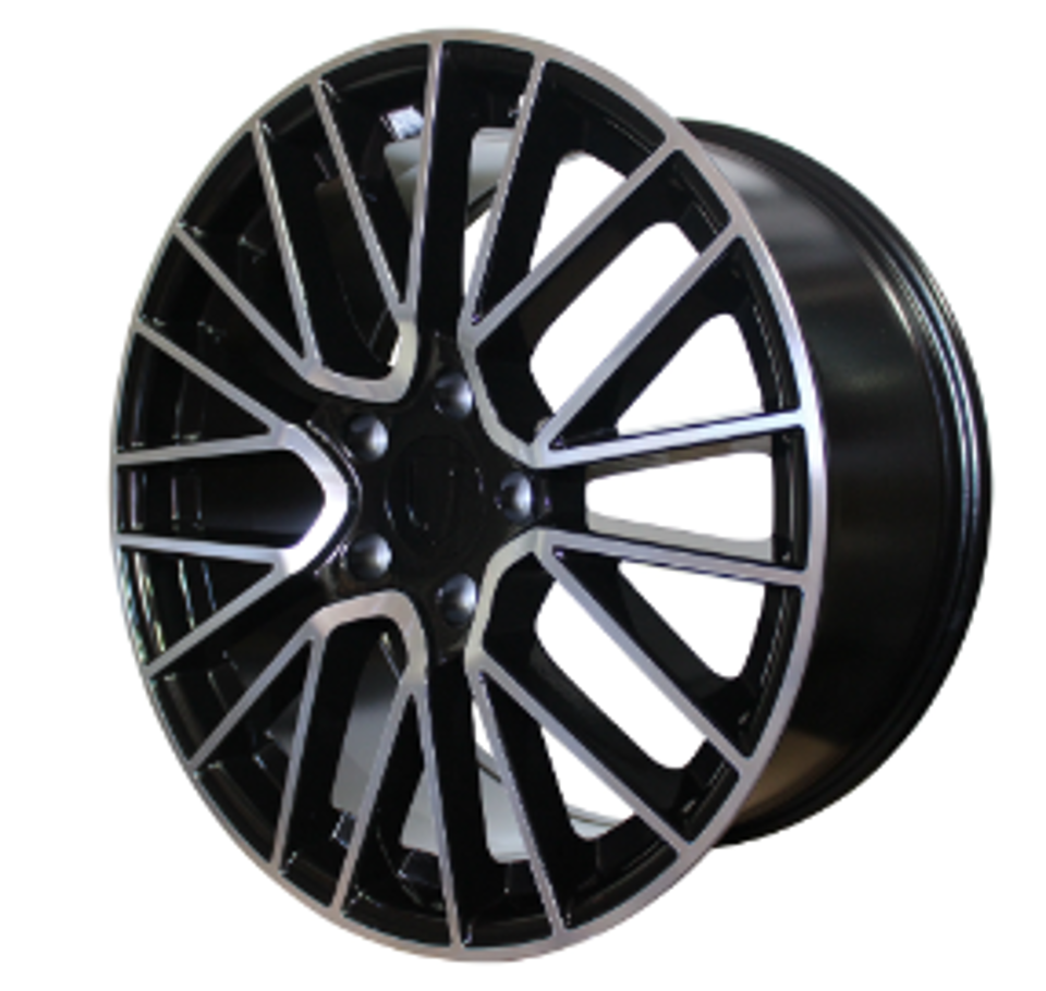 22 Inch Rims Fits Porsche Cayenne Turbo S GTS Base Staggered Black Machined Spyder Mesh Staggered Wheels